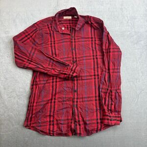 Burberry Brit Nova Check Plaid Button Up Shirt Red Men's Large